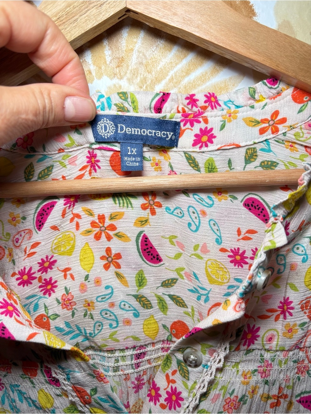 Democracy Floral Paisley Roll Tab Blouse | Lightweight Button Front Top | Boho - Picture 3 of 12